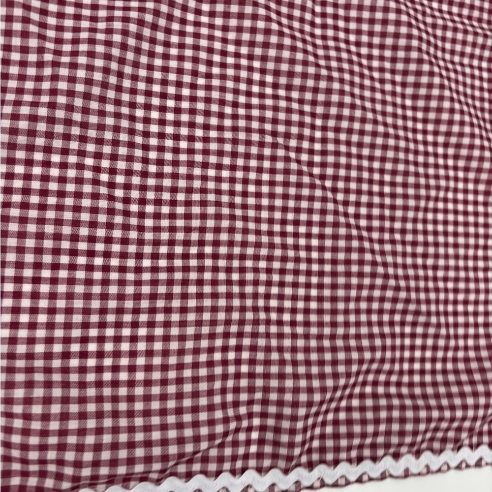 Gingham Check Luncheon Cloth Handmade Embroidered Design Bordered with Rick Rack - Picture 8 of 11